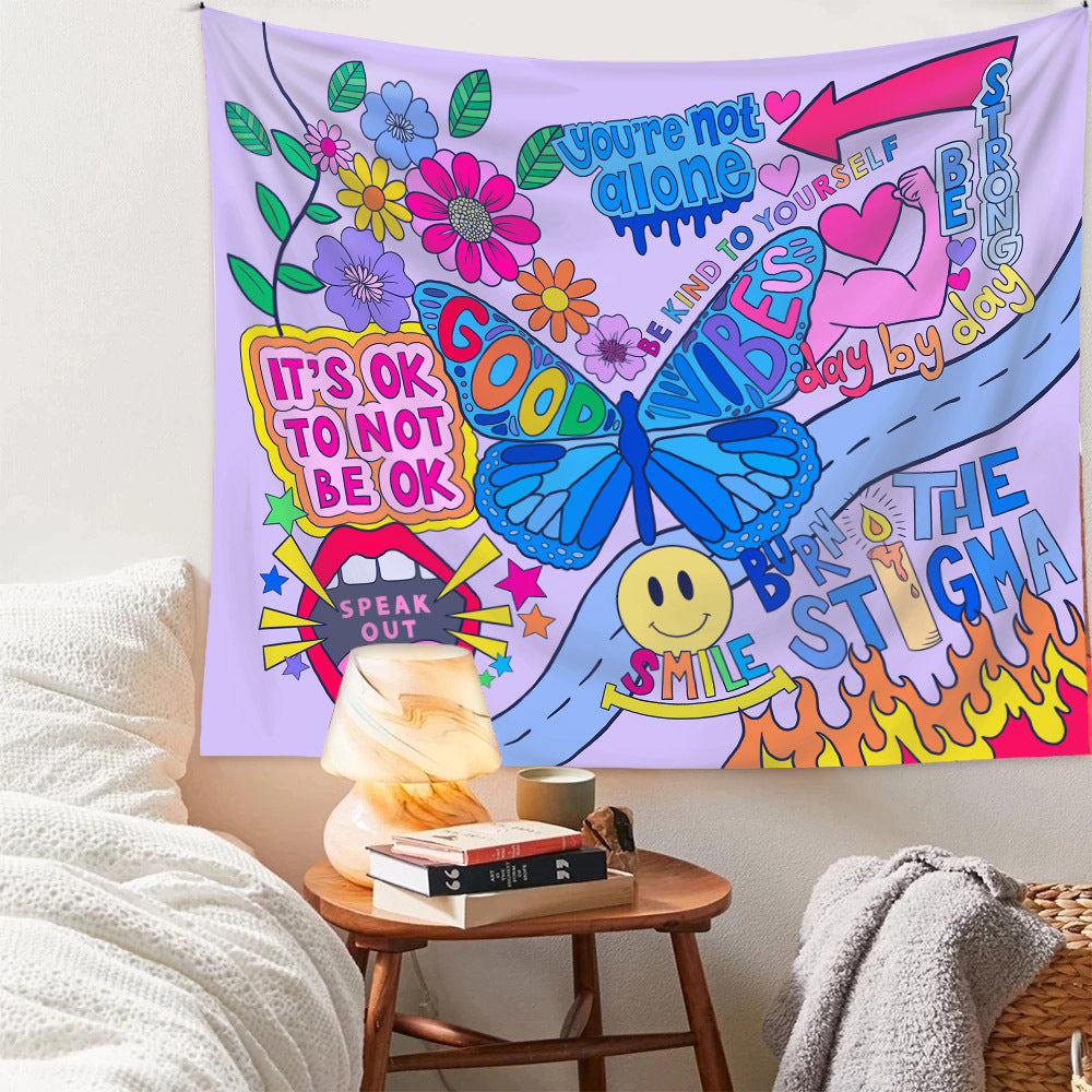 Motivational Tapestry, Butterfly Wall Art, Motivational Inspirational Quotes Wall Hanging,  Colorful Tapestries For Teen Girl Bedroom