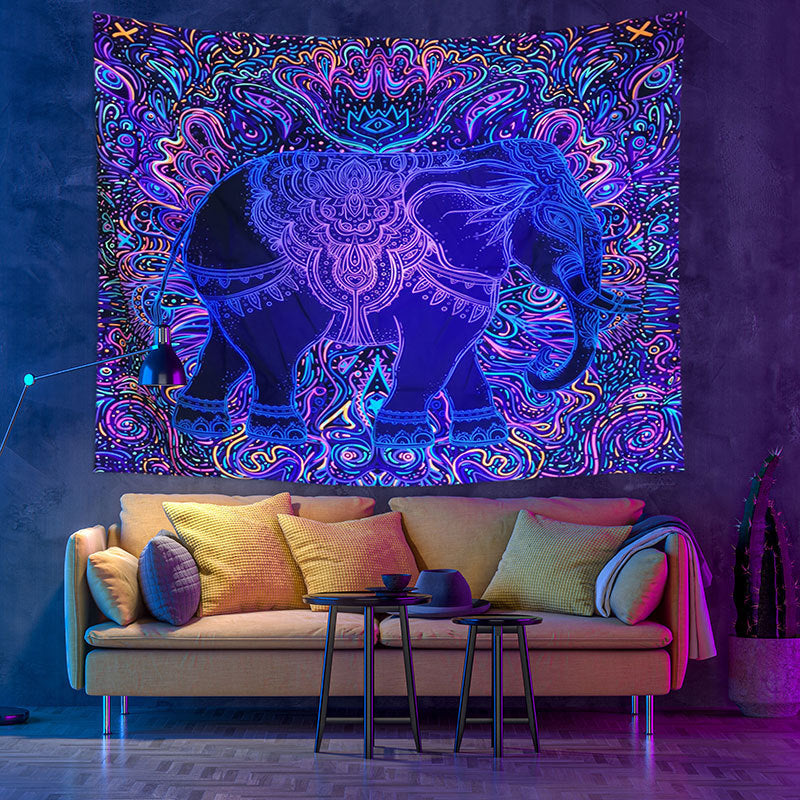 Blacklight UV Tapestry, Psy backdrop, Elephant Wall Hanging, Fluorescent Psychedelic  Tapestry, Wall Art, Party Décor, for Living Room