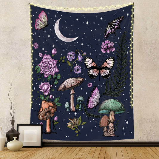 Moon Tapestry, Mushroom Wall Hanging, Witch Wall Art Witchcraft Witchy Décor, Botanical Black Dark Tarot Tapestries For Dorm, Bedroom