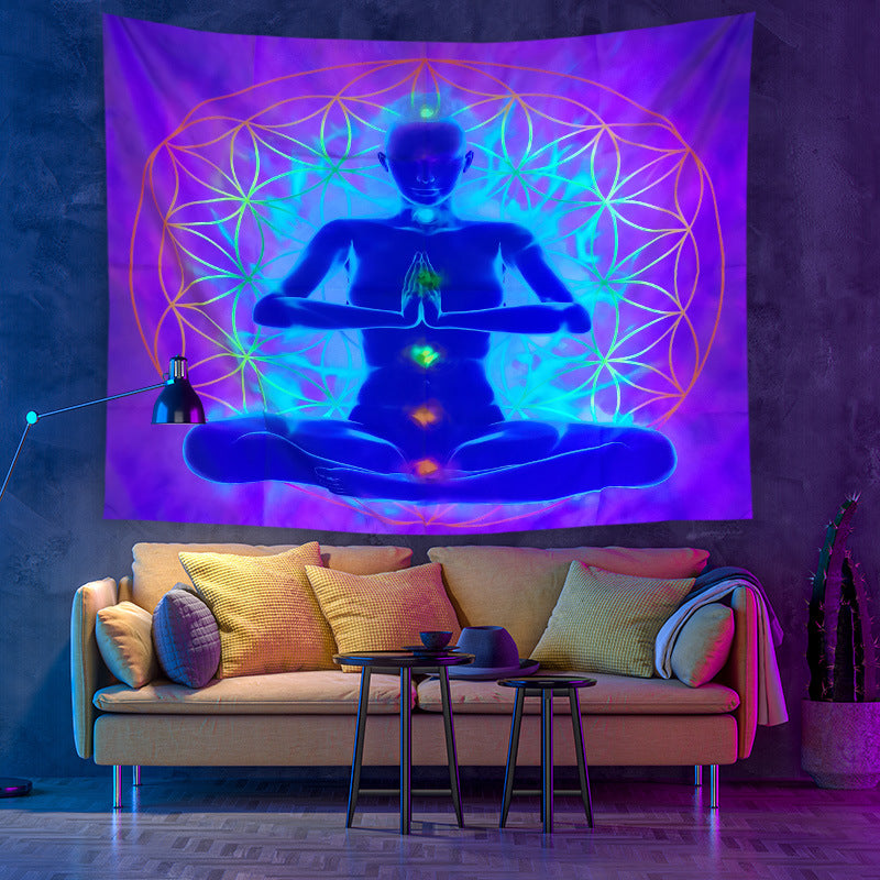 Fluorescent UV Black Light Tapestry, 7 Chakra Yoga Wall Hanging, Hippie Psychedelic Indian Buddha Mandala ,Party Décor, Meditation ,Dorm