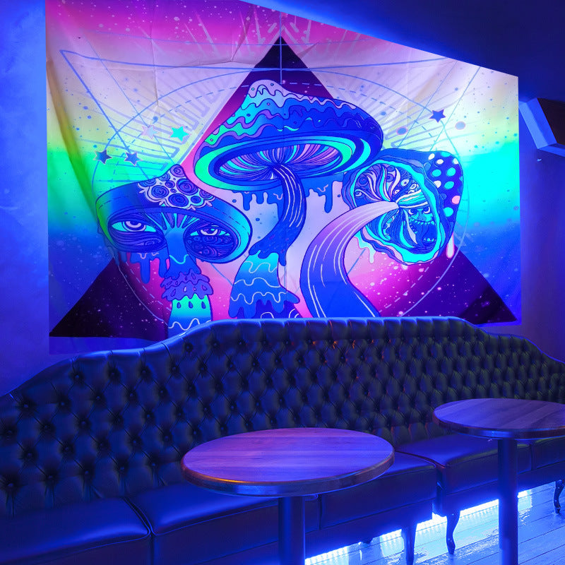 Fluorescent UV Black Light Wall Hanging, Trippy Mushroom Tapestry, Hippie Psychedelic Bohemian Witch Mandala ,Party Décor, for Room ,Dorm