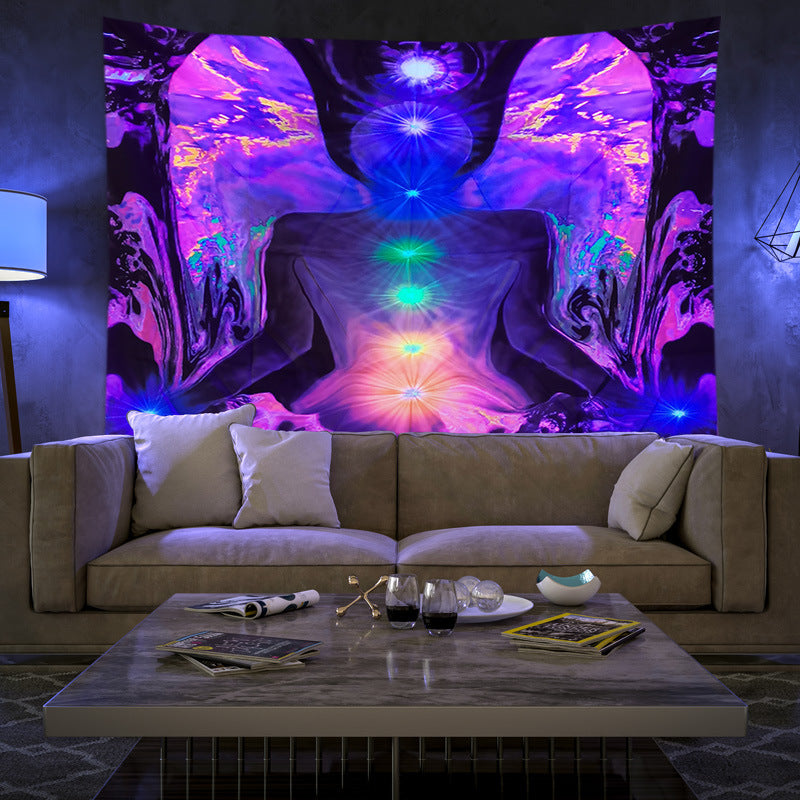 UV Black Light Fluorescent Tapestry, Indian Buddha Statue Meditation 7 Chakra Yoga Wall Hanging , Mandala ,Party Décor, for Bedroom, Room