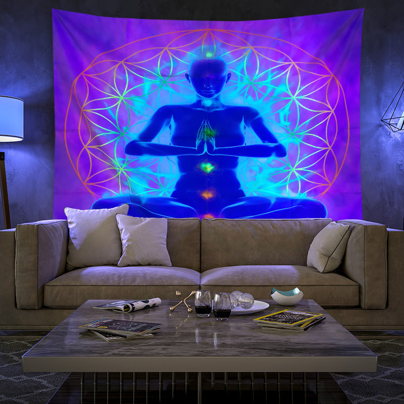 Fluorescent UV Black Light Tapestry, 7 Chakra Yoga Wall Hanging, Hippie Psychedelic Indian Buddha Mandala ,Party Décor, Meditation ,Dorm