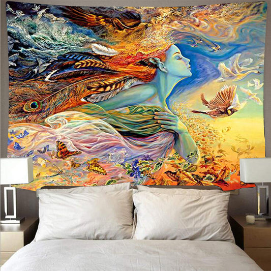 Fairy Wall Tapestry, Fantasy Landscape Wall Hanging,  Blue Women and Butterfly Wall Art, Psychedelic Trippy Aesthetic Bohemian Style Décor