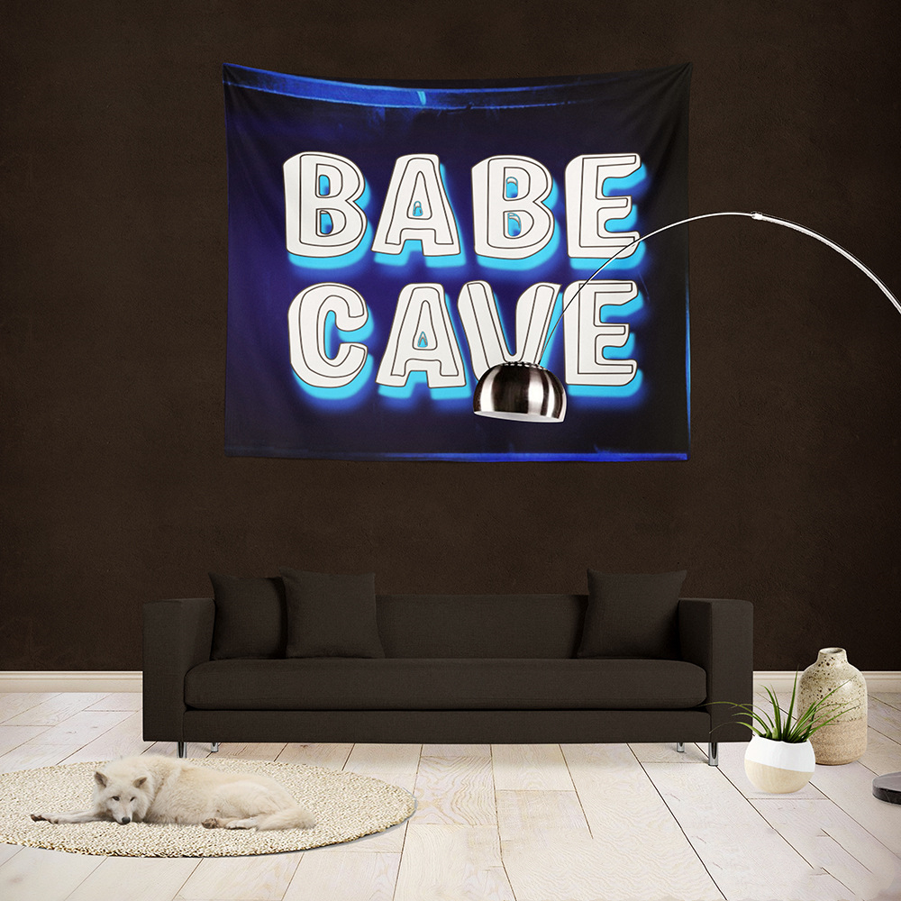 Babe Cave Tapestry , Fluorescent Lighting Text Tapestry, Text Cute Wall Hanging, Decorative Wall Signs Décor for Living Room Bedroom College