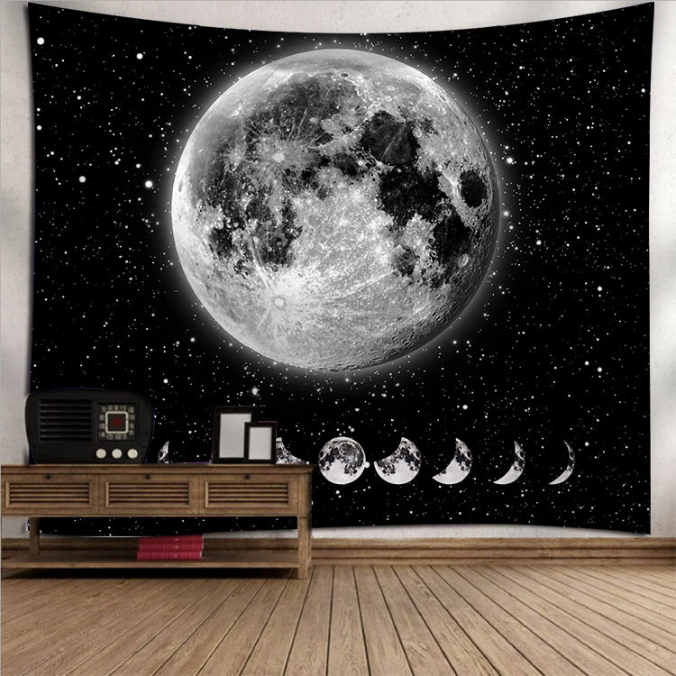 Celestial Moon Phase Tapestry Wall Hanging , Psychedelic Black and White Tapestry, Starry Sky Night Wall Art Blanket for Room Bedroom Dorm