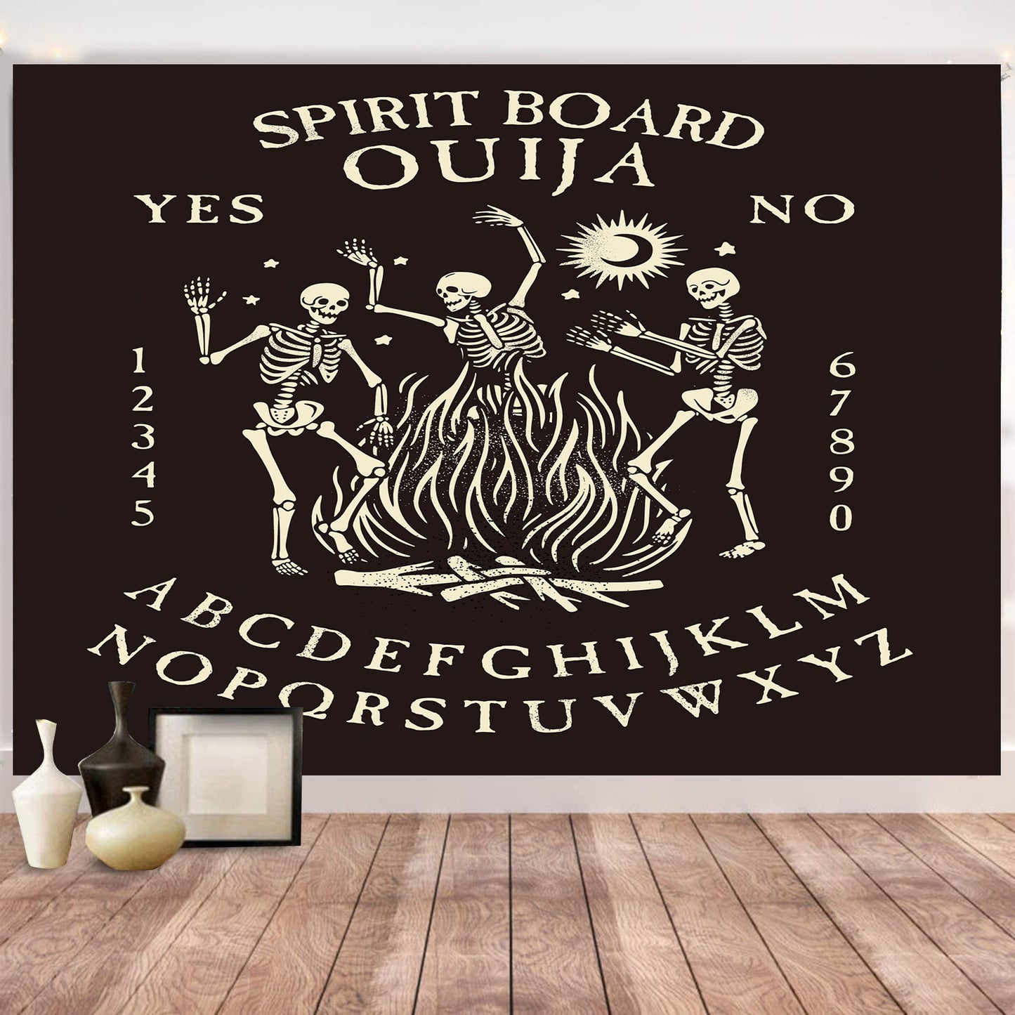 Dancing Skeleton Tapestry Wall Hanging, Skull Tapestries,  Spirit Board Ouija Wall Hanging,  Aesthetic Mystical Goth Trippy Hippie  Tapestry