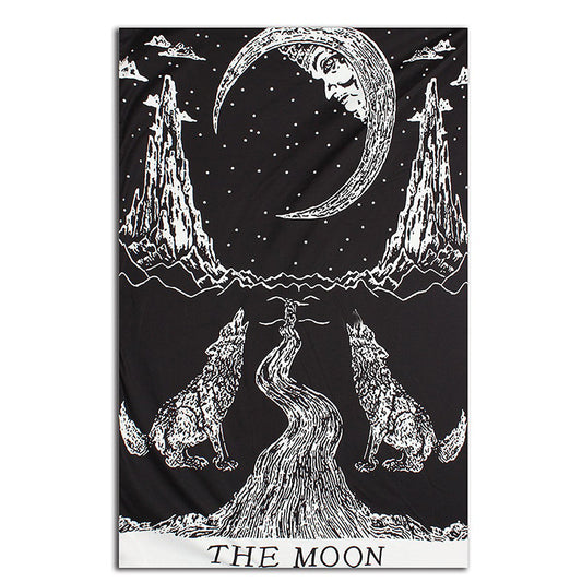 Wolf and Moon Tapestry, Black and White Gothic Psychedelic Popular Mystic Wall Hanging Tapestry, Hippie Mandala, Divination Tarot Tapestry