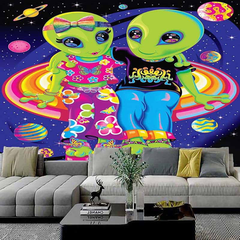 Cute Alien Tapestry, Couple Aliens Wall Hanging, Planet, Cosmic, Ufo Tapestry,  Sci Fi Art Print,  Trippy, Funny for Bedroom Living Room