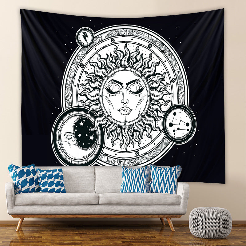 Sun and Moon Wall Art,  Tapestry Wall Hanging Black , Celestial Wall Art, Tarot Cloth, Astrology Poster ,Tapestries For Bedroom Living Room