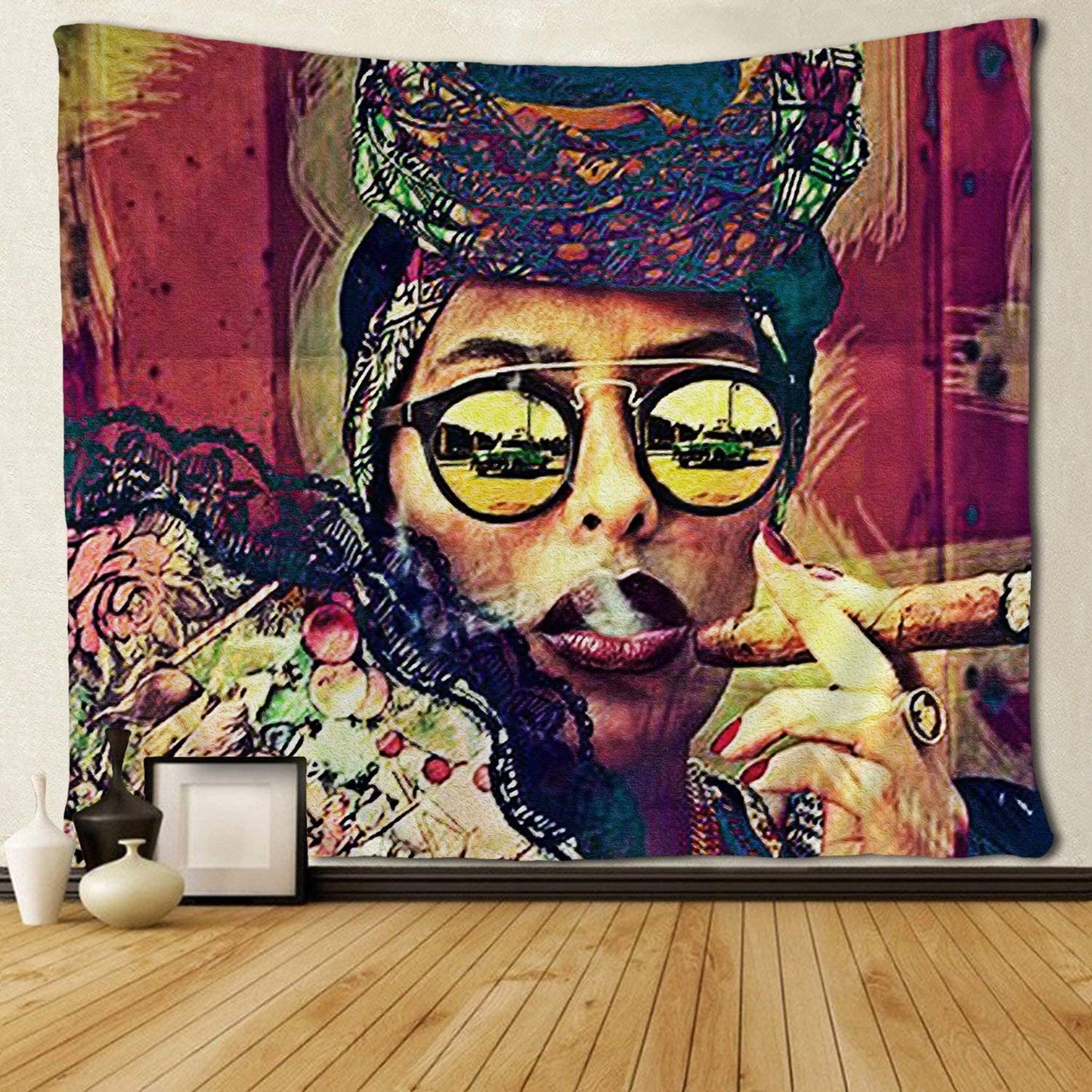 African Women Lady Tapestry African American Woman Smoking Tapestries Wall Art Rasta Bedroom Living Room Dorm Wall Hanging Throw Bedspread