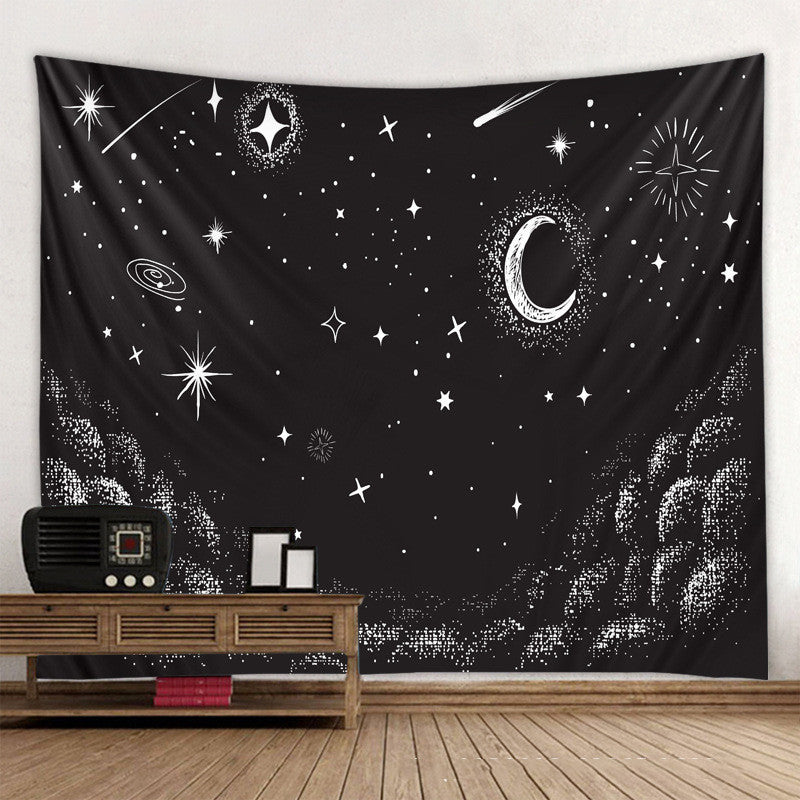 Starry Night Tapestry, Moon and Stars Tapestry  Aesthetic Black and White Dark Spiritual Wall Tapestry for Bedroom Living Room Dorm Decor