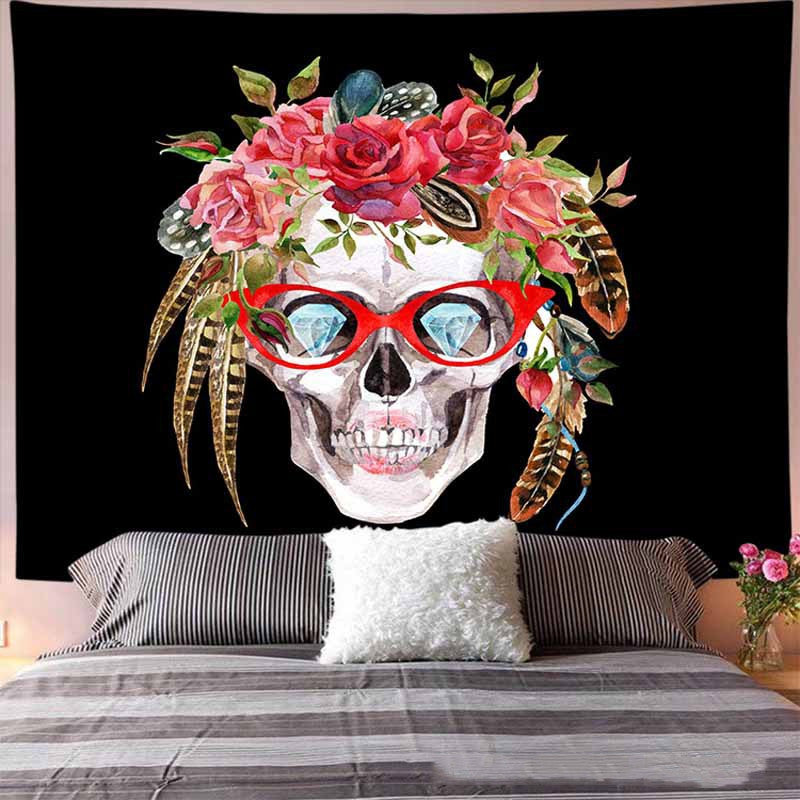 Tapestry Skull, Sugar Skull Tarot Cards Tablecloth,  Skeleton Wall Hanging , Witchy Decor Altar, Aesthetic,  Floral Wallpaper Dark,  Dorm