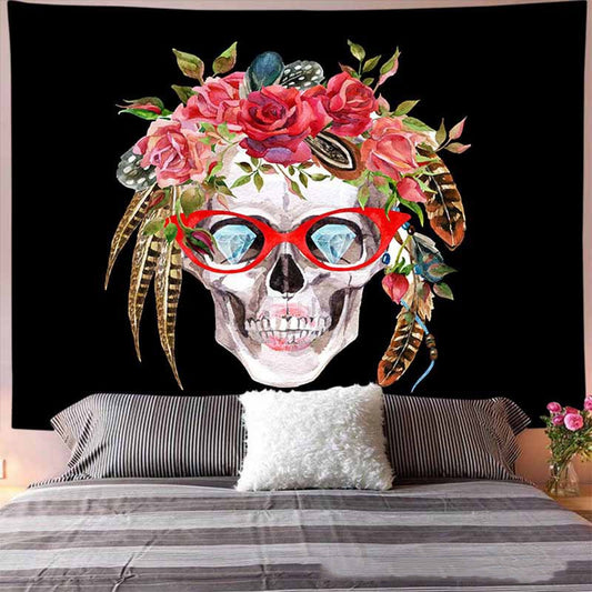 Tapestry Skull, Sugar Skull Tarot Cards Tablecloth,  Skeleton Wall Hanging , Witchy Decor Altar, Aesthetic,  Floral Wallpaper Dark,  Dorm