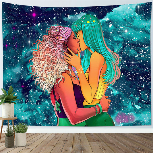 Lesbian Tapestry , LGBT Flag,  Girl Kissing Sexy , Girlfriend Love, Guy Love Wall Art , Rainbow Wall Hanging,  For Bedroom Living Room Dorm