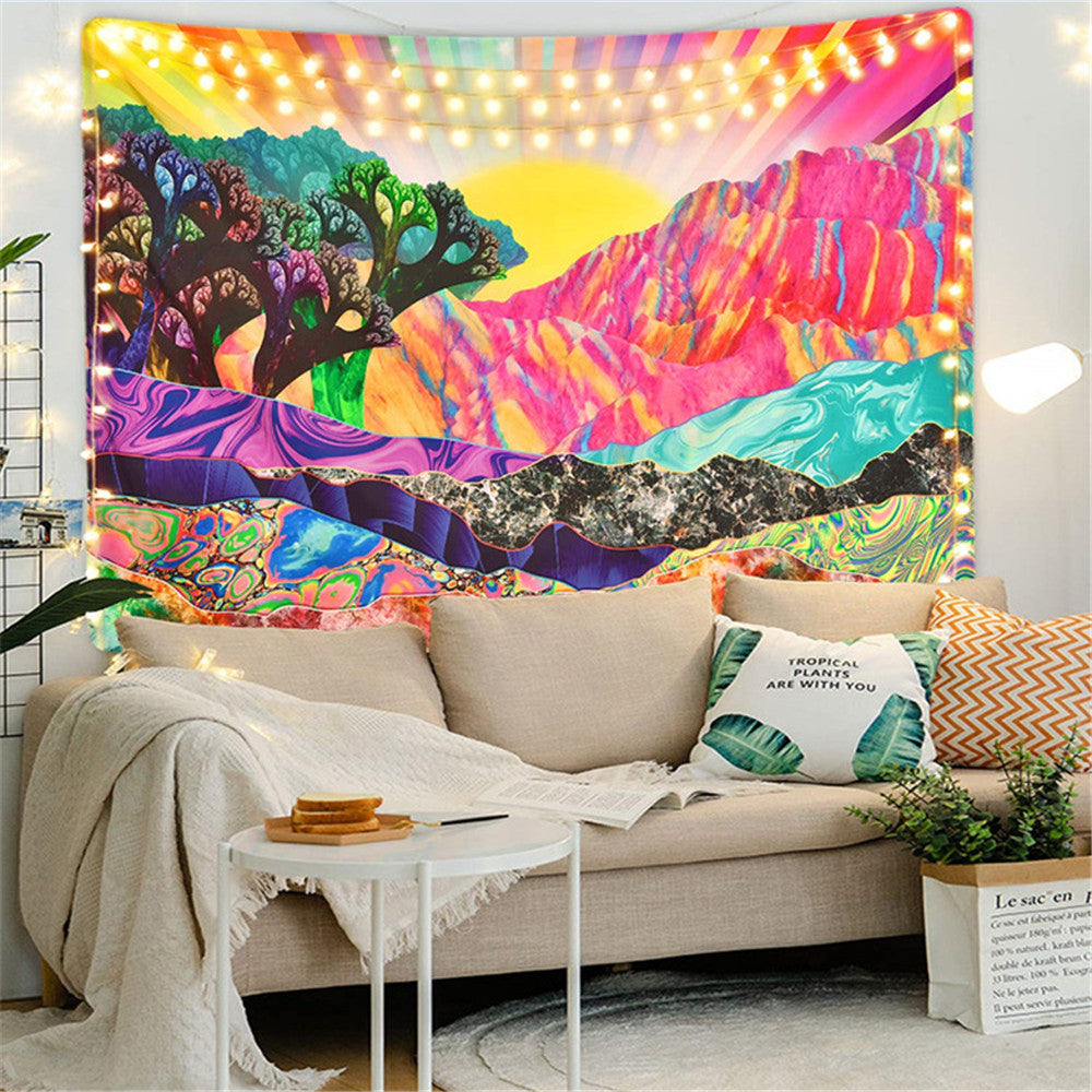 Sun Tapestry ,Psychedelic Sunset Colorful Mountain Abstract Wave Tapestry Boho Retro Wall Tapestry Nature Tapestry Hanging for Bedroom Dorm