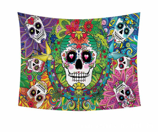Sugar Skull Tapestry, Funny Skull with Colorful Floral Art  , Skeleton Wall Hanging , Witchy Decor Altar, Aesthetic, Goth  Trippy Home Décor