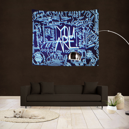 You Are Smart Tapestry , Fluorescent UV BlackLight Tapestry, Motivation Inspiration Quotes Wall Hanging,  Mandala  for Living Room Bedroom