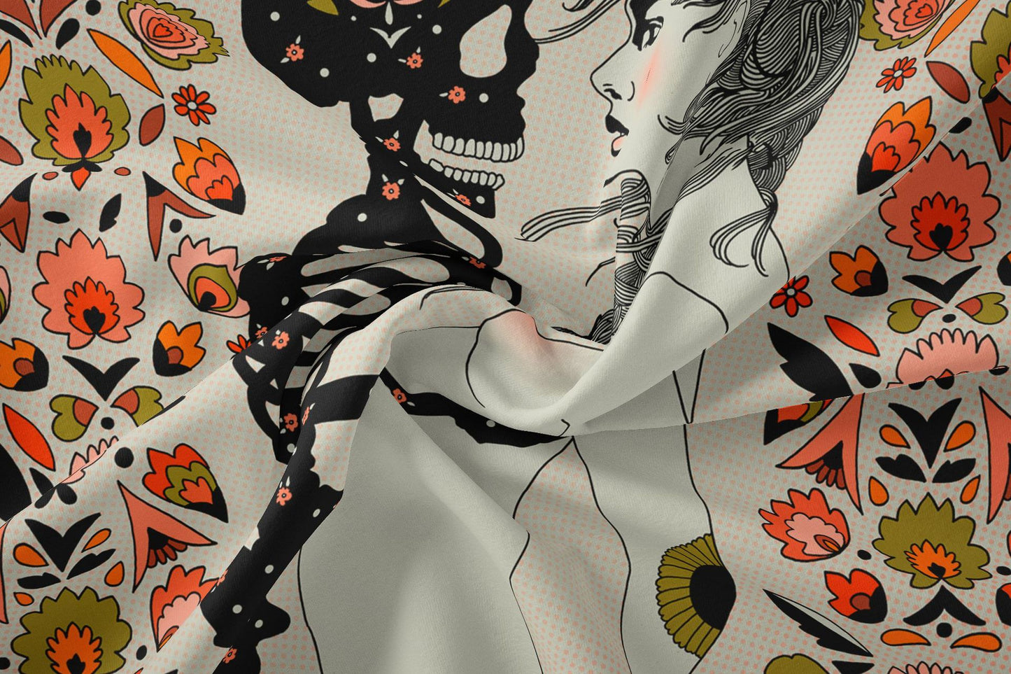 Skull Lover Tapestry, Naked Woman Skeleton Wall Hanging, Tarot Cloth, Floral, Flower, Abstract Modern Art, For Living Room Garden Dorm