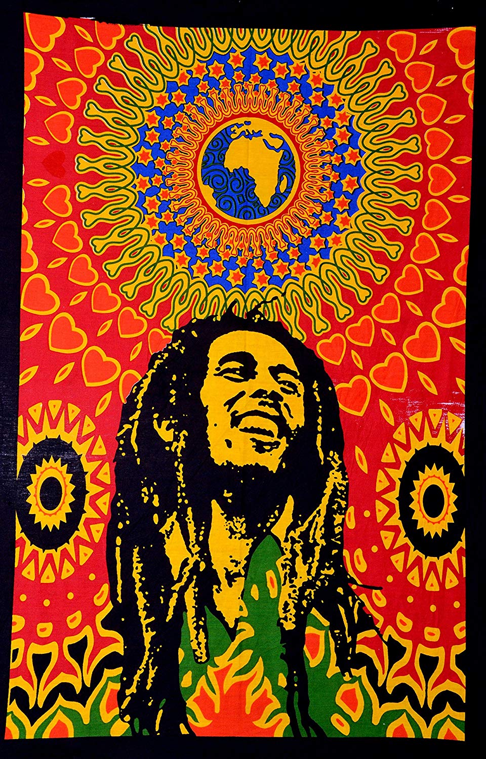 Bob Marley Wall Art, Rasta Tapestry, Rastafarian Wall Hanging, Hippie Music Tapestry, Mandala Bohemian Tapestries, Colorful Wall Poster
