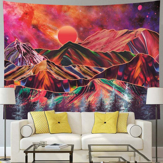 Psychedelic Tapestry, Colorful Mountain Sunset Art, Trippy Abstract Hippie Tapestries Wall Hanging , Nature Tapestry, Dorm Bed Room Décor