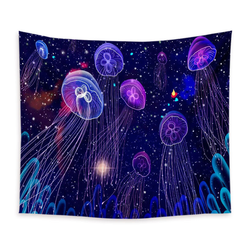 UV Black Light Fluorescent Wall Hanging,  Jellyfish Tapestry, Large Purple Sky Tapestry, Psychedelic Trippy Mandala Blue, Party Décor