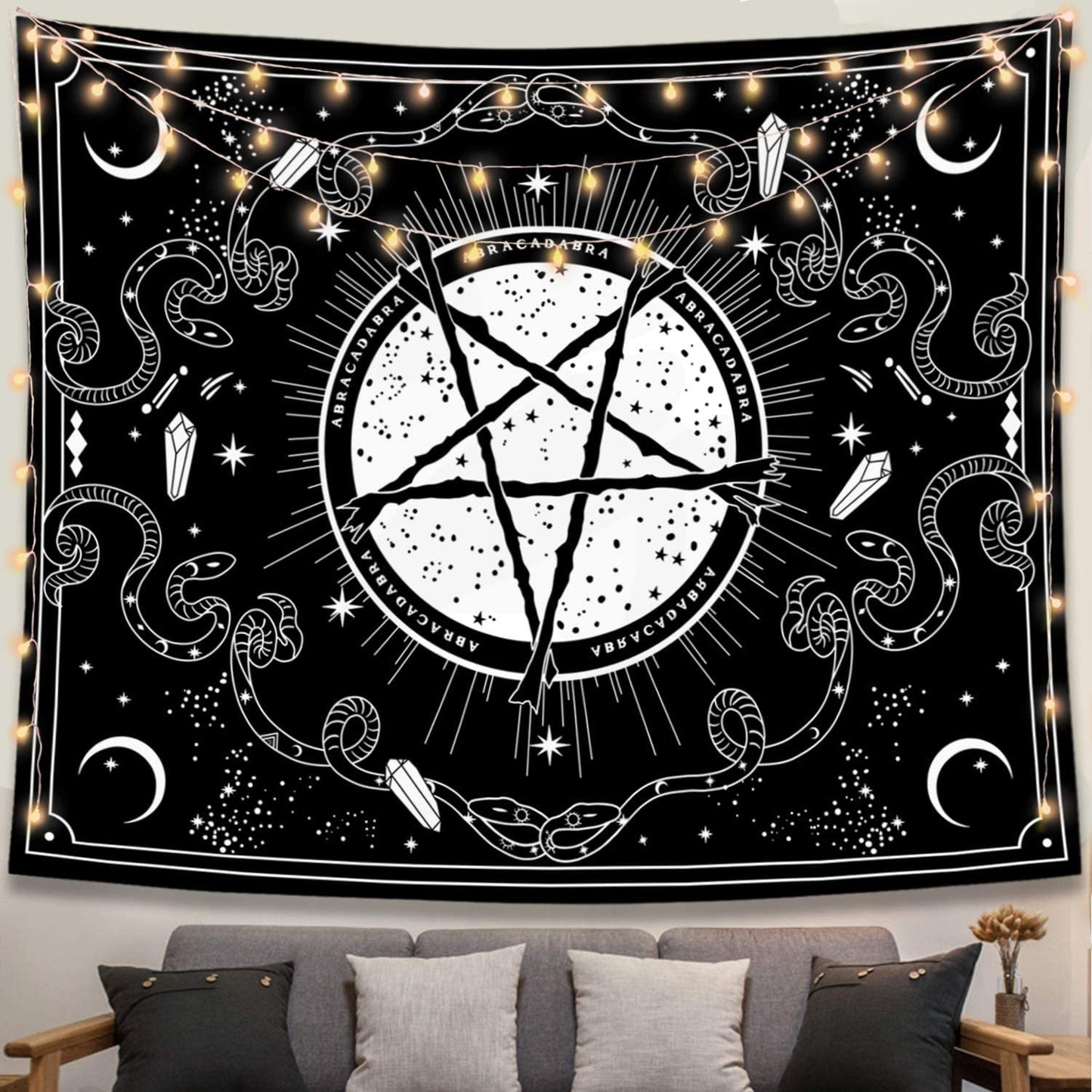 Black And White Pentagram Tapestry ,Psychedelic Wall Art , Tarot Tapestry Wall Hanging, Mystical  Witchy Gifts Mandala Hippie Wall Towel