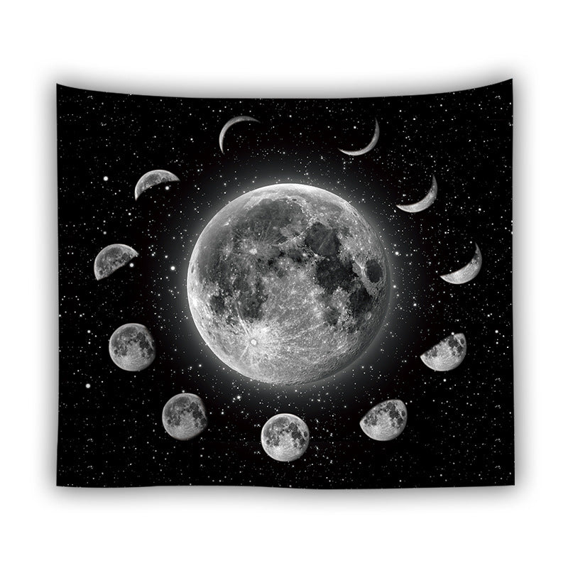 Lunar Tapestry,  Moon Phase Wall Hanging, Full Moon Wall Décor, Luna Tapestry, Black and White Art, Tarot Card Cloth, Starry Night Backdrop