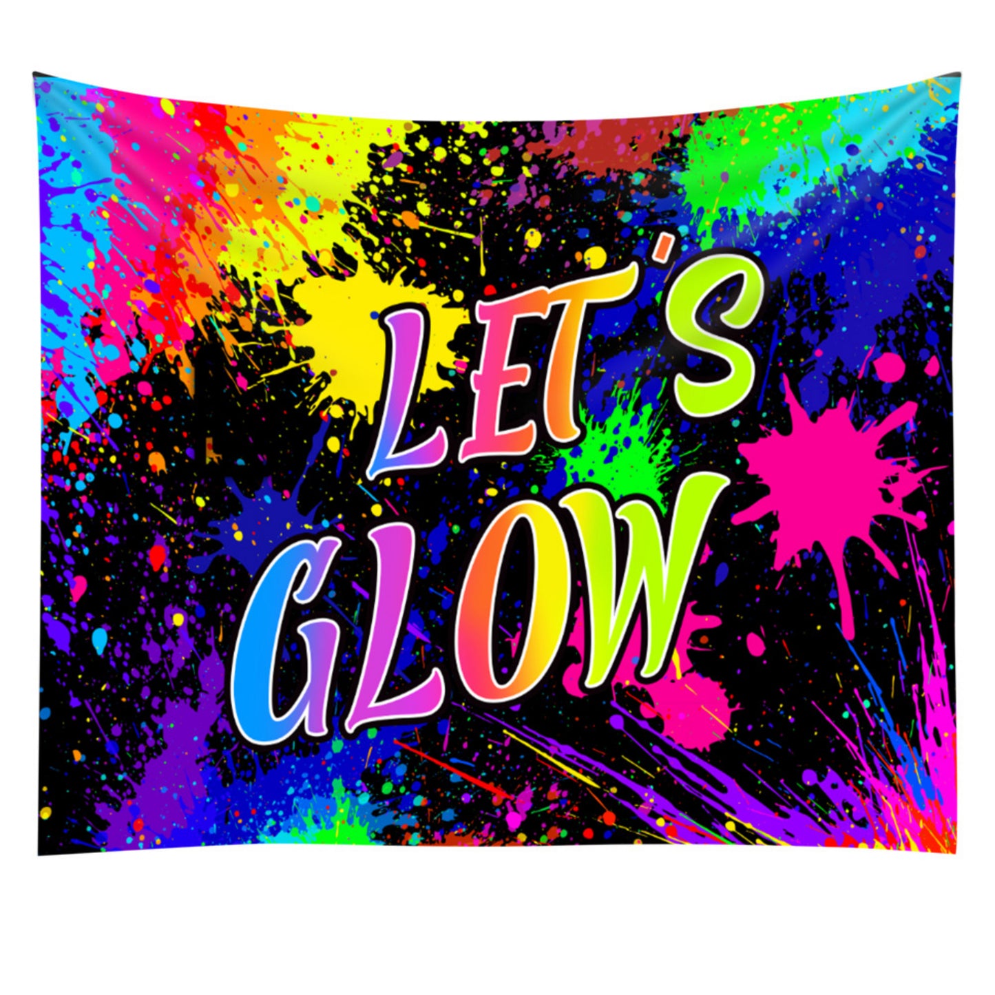 Let's Glow Crazy Retro 80s, Fluorescent Tapestry, Backlight Wall Hanging, Graffiti Neon Mandala, UV Tapestry For Costume Party, Dorm