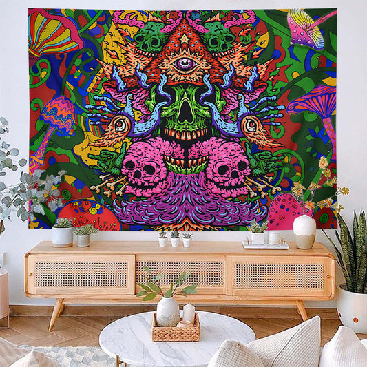 Trippy Pink Skull Tapestry ,Colourful Mushroom Tapestry, Horror Monster and Devil Wall Tapestry ,Aesthetic Wall Hanging for Room Decor