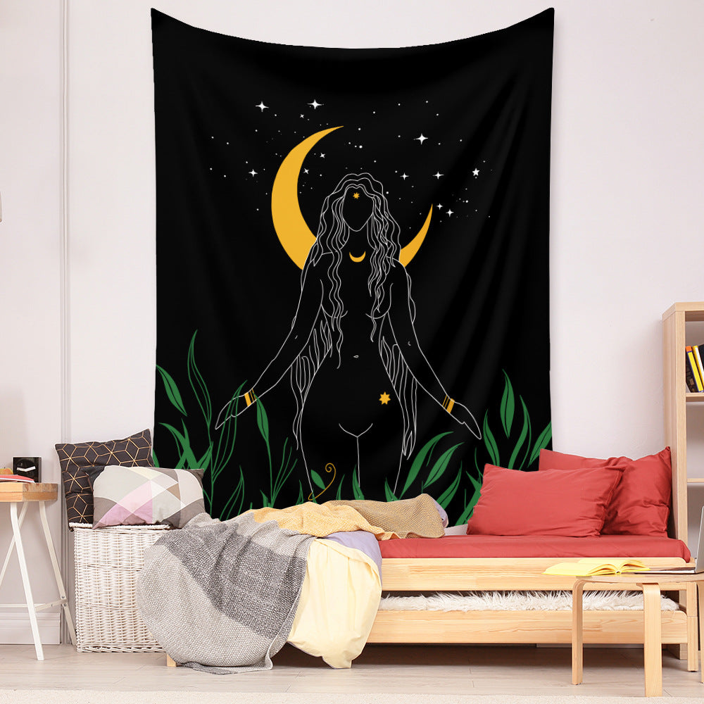 Psychedelic Tapestry, Moon ,Goddess Wall Hanging , Witchy Decor , Witchy,  Celestial Art , For Dorm Bedroom Living Goth