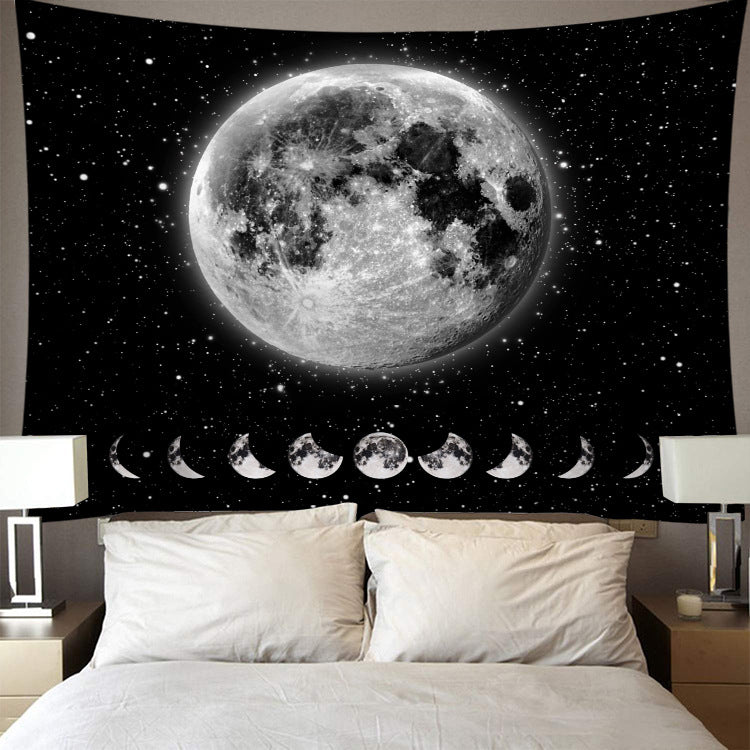 Celestial Moon Phase Tapestry Wall Hanging , Psychedelic Black and White Tapestry, Starry Sky Night Wall Art Blanket for Room Bedroom Dorm