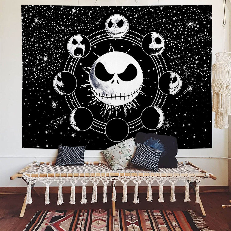 Jack Skellington  The Nightmare Before Christmas Tapestry, Skull Tapestry, Gothic Wall Hanging, Black and White Starry Sky Wall Tapestry