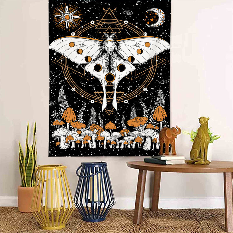 Moth Tapestry, Trippy Wall Hanging, Mushroom Tapestries ,Moon Phase Tapestry Celestial Stars Tapestry, Butterfly Art Décor , Goth Decor