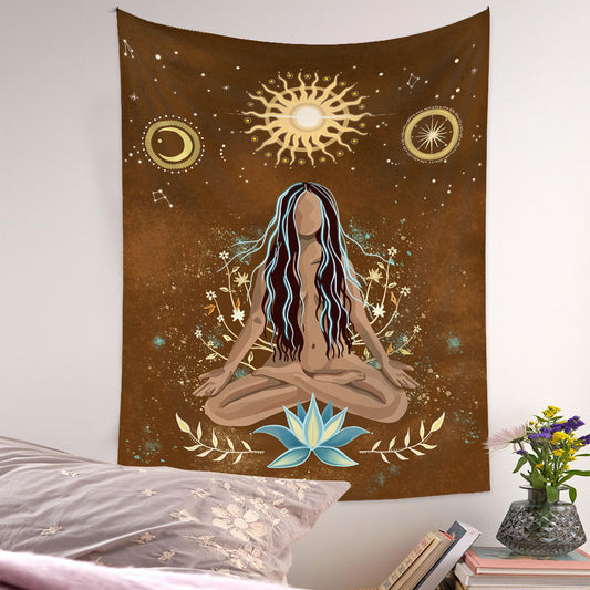 Meditation Tapestry, Sun Moon Wall Hanging , Yoga Tapestry, Bohemian Wall Hanging, Spiritual  Psychedelic Indian Mandala 7 Chakra Mat