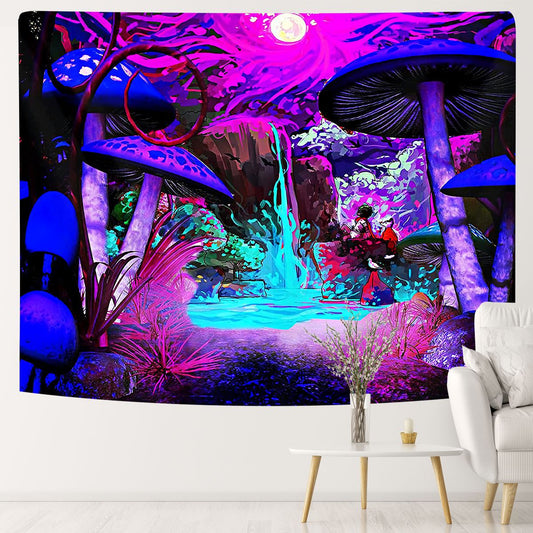 Mushroom Tapestry, Psychedelic Landscape Tapestries Trippy Tapestry, UV Abstract Aesthetic Wall Hanging, Hippie  for Bedroom Dorm Décor
