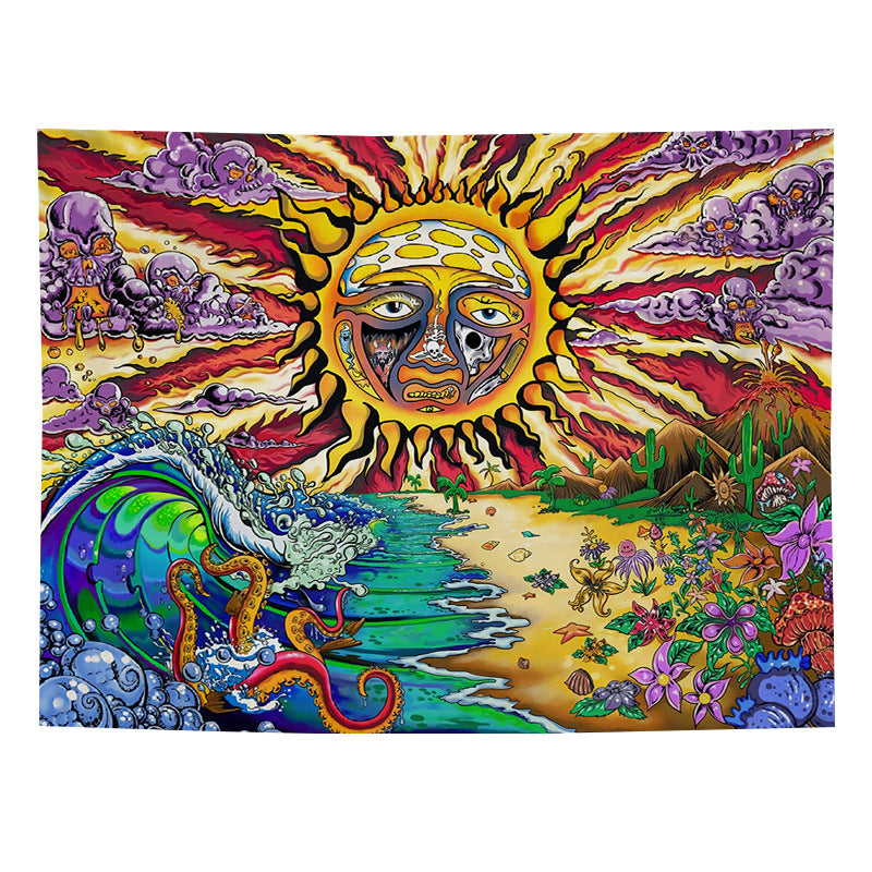 Trippy Sun Tapestry, Psychedelic Hippie Sublime Ocean Wave Sunset Sunrise Wall Hanging, Colorful Monster Wall Tapestry, Aesthetic Decor