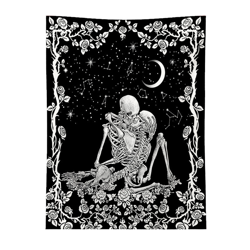 Skeleton Tapestry, Kissing Lovers Wall Art , The Kissing Lovers Wall Hanging ,Black and White Tapestry, Tarot Card Cloth, Bed Room Decor