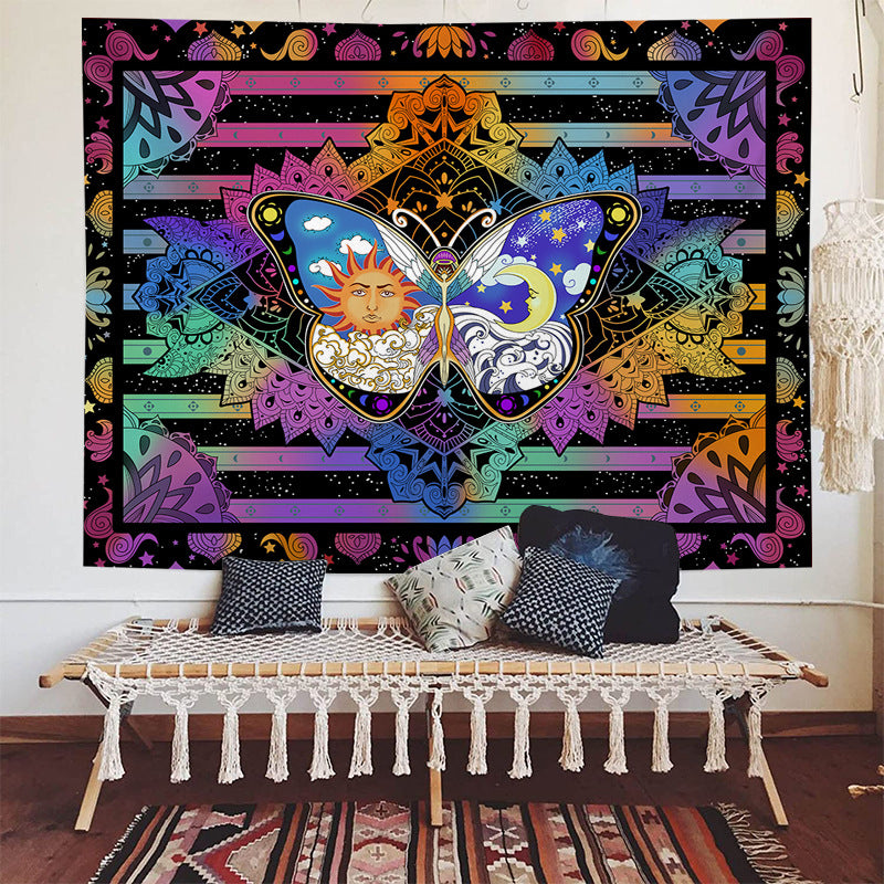Moth Butterfly Tapestry, Moon and Sun Wall Hanging , Psychedelic Wall Art ,  Celestial Stars Tapestries, Hippie Aesthetic Bohemian Décor