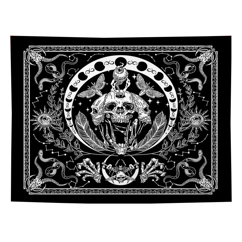 Skull Tapestry, Black and White Tapestries, Snake Tapestry Moth Tapestry, Trippy Skeleton Tapestry Mandala Moon Phase Wall Hanging for Room