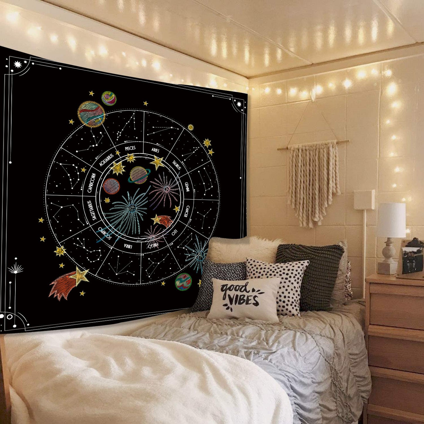 Zodiac Tapestry, Constellation Tapestry, Astrology Wall Hanging, Tarot Tapestries , Sun and Moon Stars,  Hippie Celestial Spiritual Decor