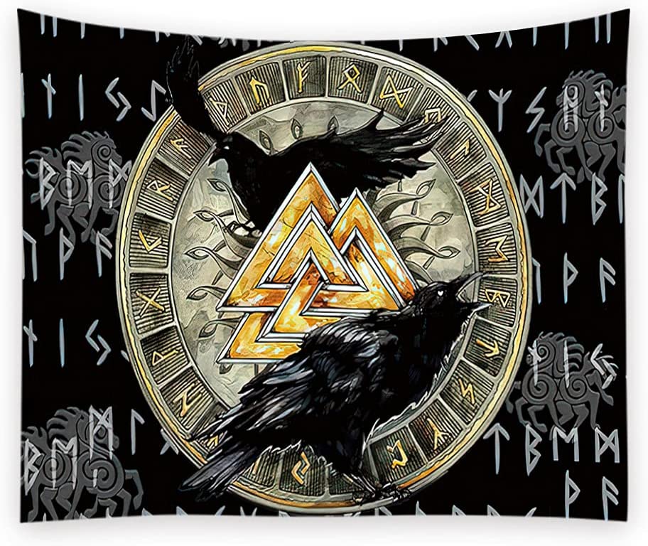 Viking Tapestry ,Hippie Mandela Posters, Odin Symbol,  Gothic Wall Art , Psychedelic Runes Art Wall Hanging Tapestry for Living Room Bedroom