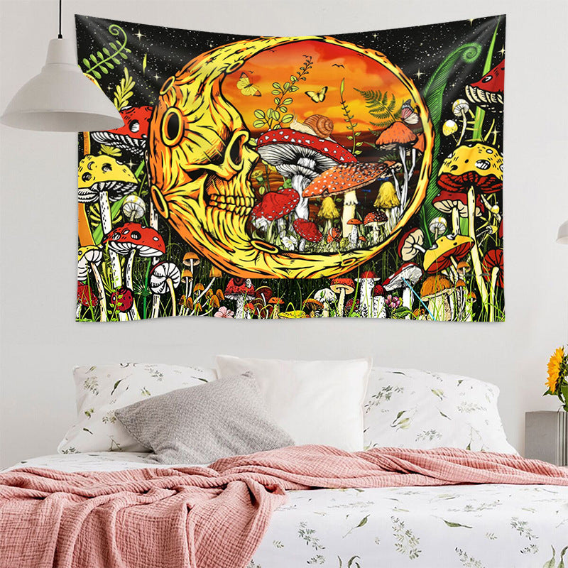Moon Tapestry, Trippy Mushroom Tapestry , Snail and Moth Butterfly Wall Hanging  ,Tarot Cloth, Hippie ,Goth, for Bedroom, Dorm, Living Room