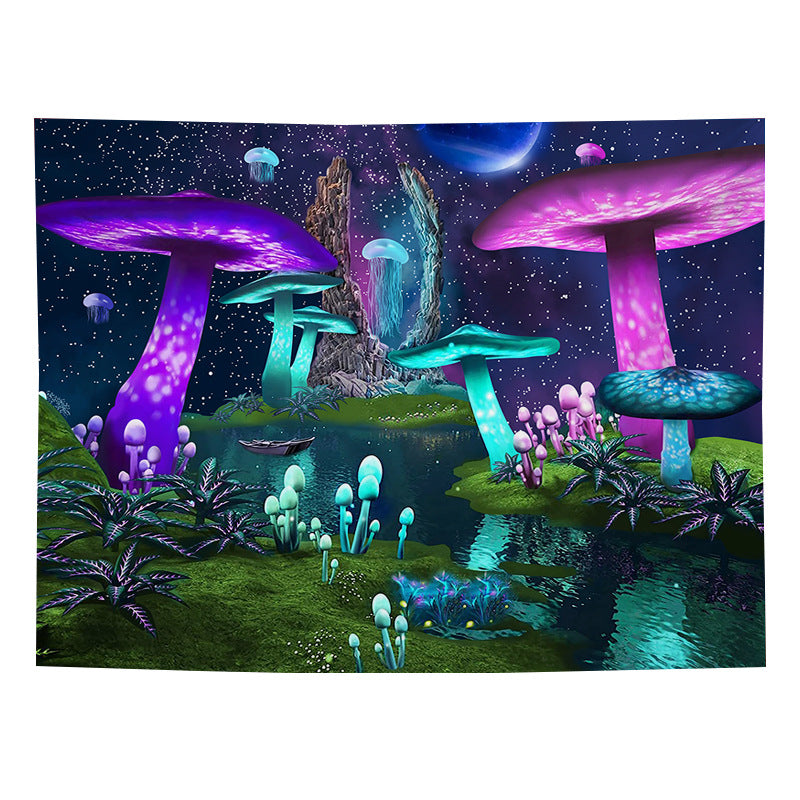 Blacklight Mushroom Tapestry Trippy  UV Reactive Black Light Wall Hanging, Aesthetic, Hippie Funny Plan Wall Tapestrys For Room Dorm Décor
