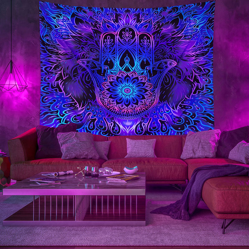 Blacklight UV Tapestry, Hamsa Tapestry, Anti Evil Eye Wall Hanging, Fluorescent Charm Tapestry, Wall Art, Party Décor, for Living Room