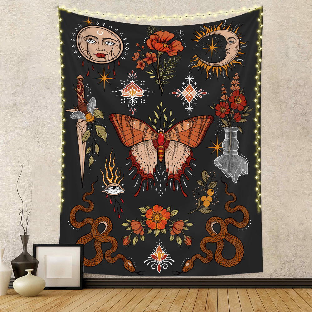 Tarot Tapestry, Sun and Moon Wall Hanging, Witch Wall Art Witchcraft Witchy Décor, Gothic Black Dark Spiritual Tapestries For Dorm, Bedroom