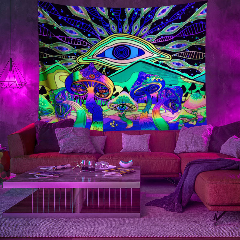 Fluorescent UV Tapestry, Psy backdrop, Trippy Mushroom Wall Hanging, Third Eye Psychedelic Mandala Wall Art, Party Décor, for Living Room