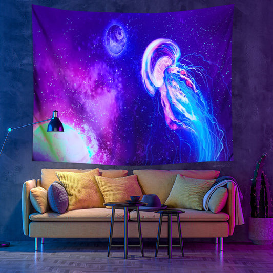UV Black Light Tapestry,Psy backdrop, Galaxy Jellyfish Wall Hanging, Space Psychedelic Mandala Wall Art, Party Décor, for Bedroom, Room