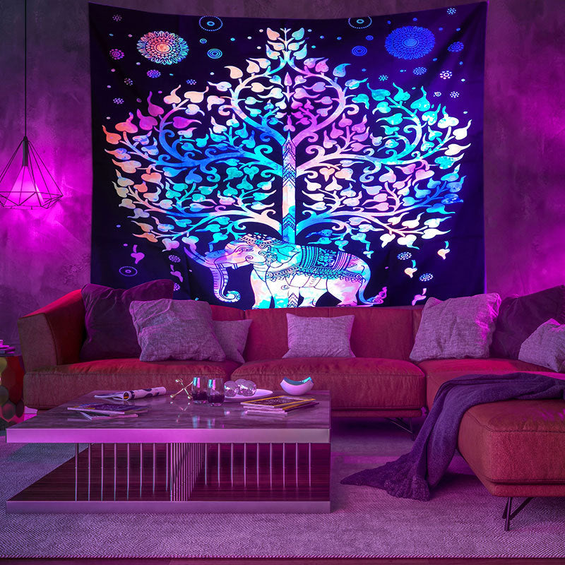 Blacklight UV Tapestry, Three of Life Tapestry, Elephantc Wall Hanging, Fluorescent Tapestry, Wall Art, Party Décor, for Living Room