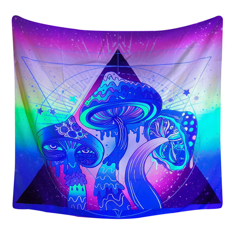 Fluorescent UV Black Light Wall Hanging, Trippy Mushroom Tapestry, Hippie Psychedelic Bohemian Witch Mandala ,Party Décor, for Room ,Dorm